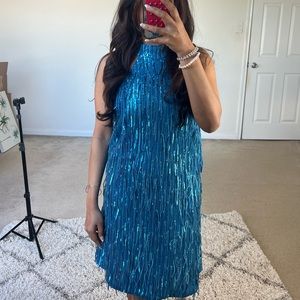 Marionne Sequin Blue Fringe Minidress